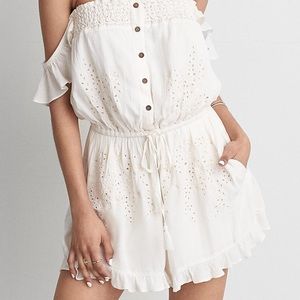White Romper off the shoulder American Eagle